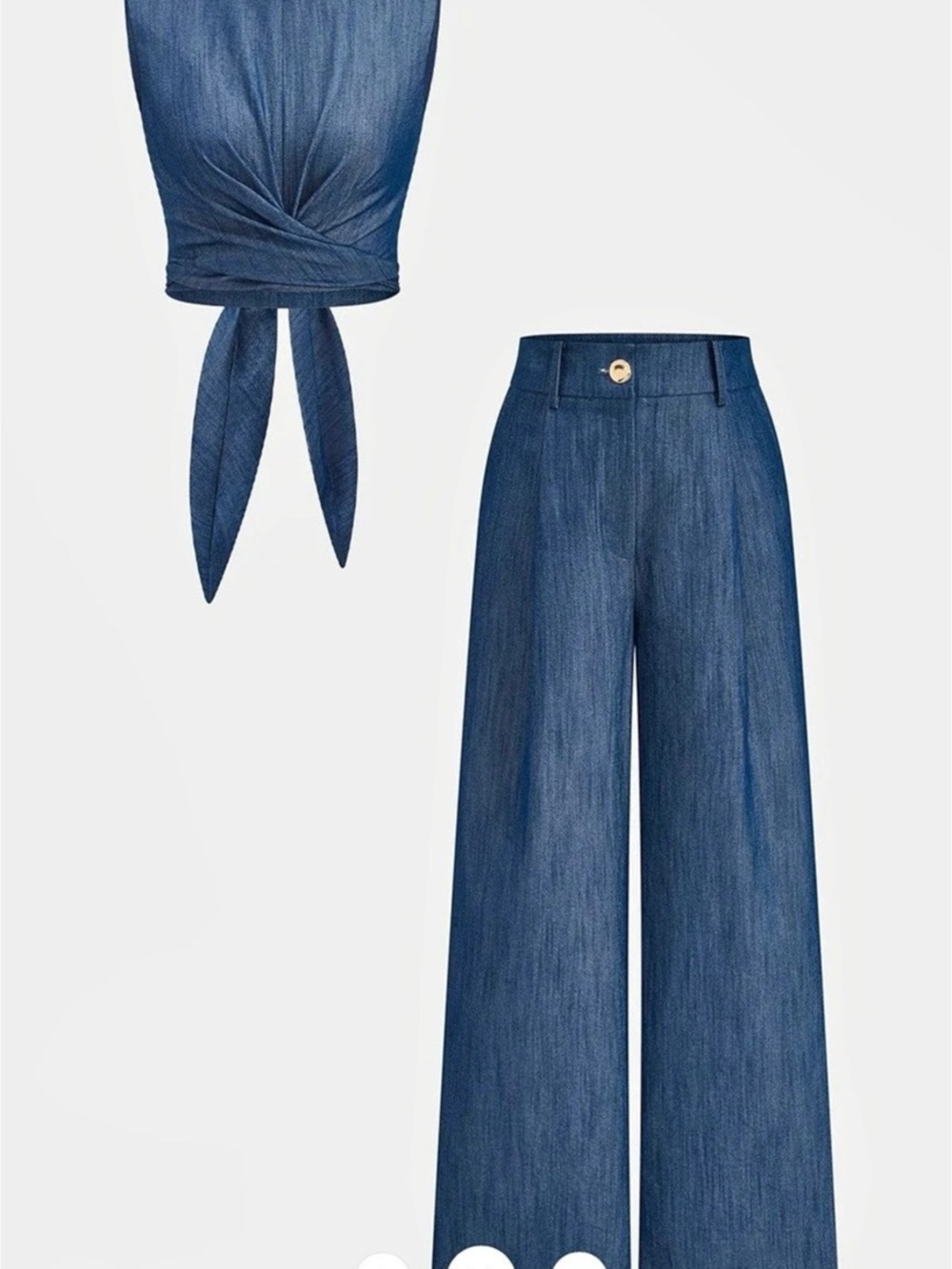 Commense Cross Tie Crop Top & Wide-Leg Pants Set Blue XL